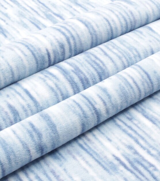 Blue Streaks on White Anti Pill Fleece Fabric, , hi-res, image 2