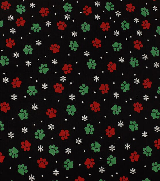 Christmas Paw Prints Red Green Christmas Cotton Fabric