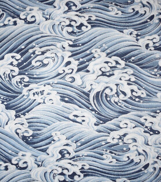 Blue & Gray Waves Quilt Metallic Cotton Fabric by Keepsake Calico