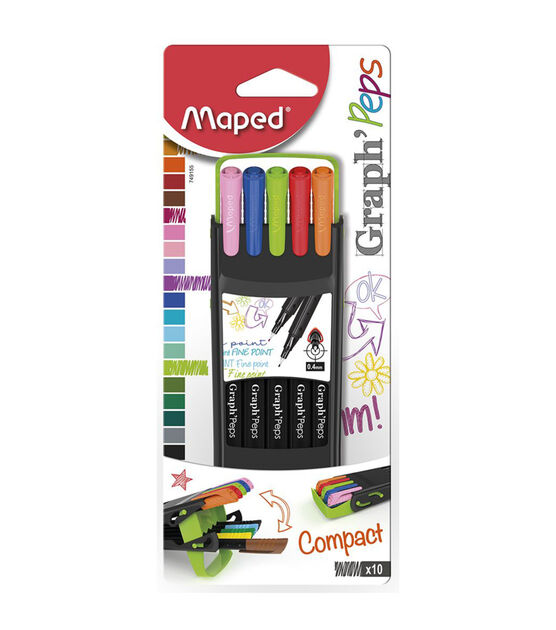 Maped Graph'Peps Compact Case Felt Tip Fineliner Pen Set 10 Colors