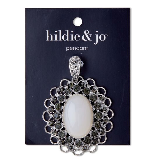 Silver Oval Scalloped Pendant With Ivory Stone by hildie & jo