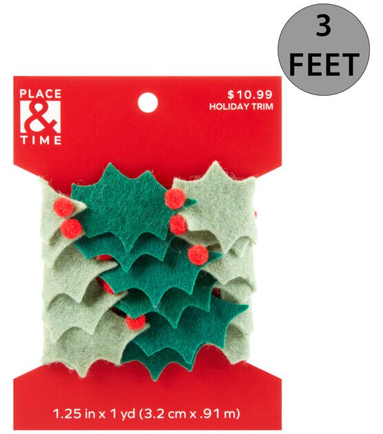 1.25" x 3' Christmas Holly Felt Trim by Place & Time, , hi-res, image 3