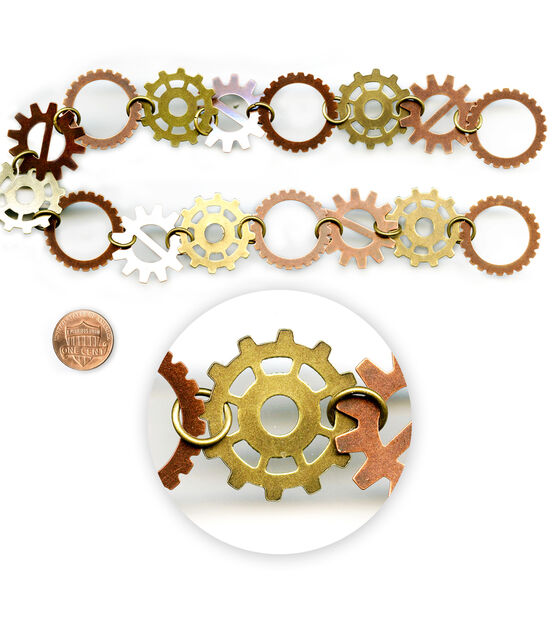 14" Oxidized Copper & Brass Metal Gear Connectors by hildie & jo
