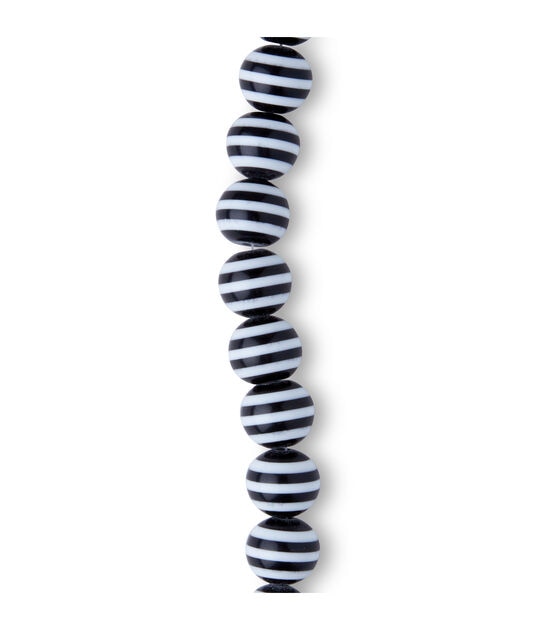 7" White Stripes on Black Round Plastic Bead Strand by hildie & jo, , hi-res, image 3