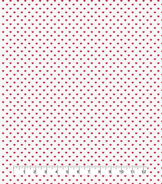 Red Hearts On White Valentine's Day Cotton Fabric, , hi-res, image 1