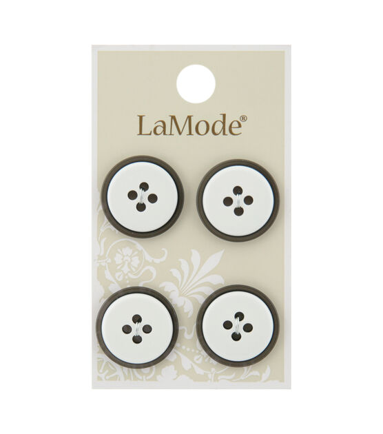 La Mode 13/16" White & Gray 4 Hole Buttons 4pk