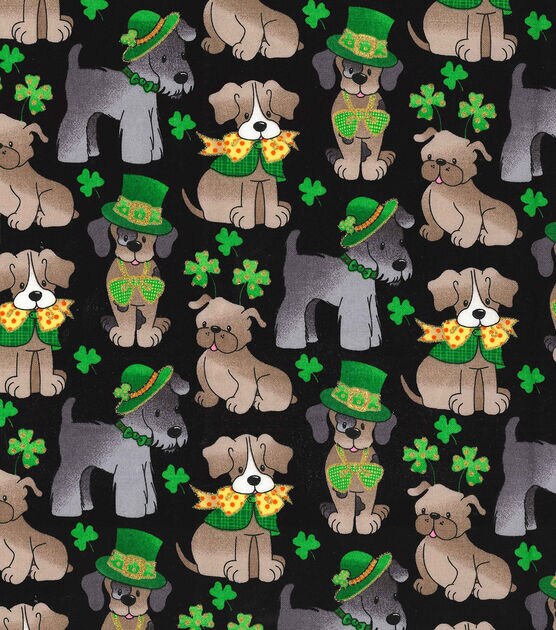 Fabric Traditions Pups & Shamrocks Black St. Patrick's Day Cotton Fabric