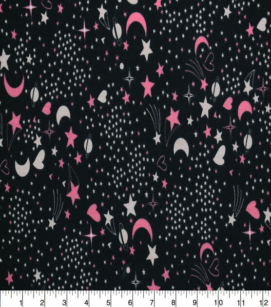 Pink Stars & Moon on Black Quilt Cotton Fabric by Quilter's Showcase ...