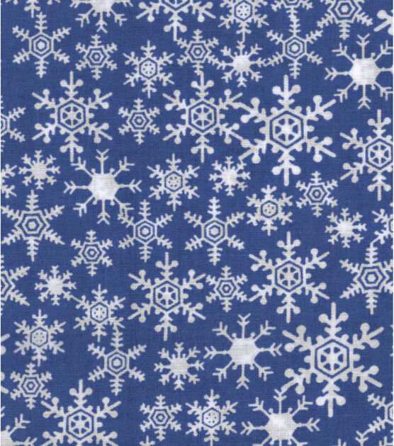 White Snowflakes on Blue Christmas Cotton Fabric