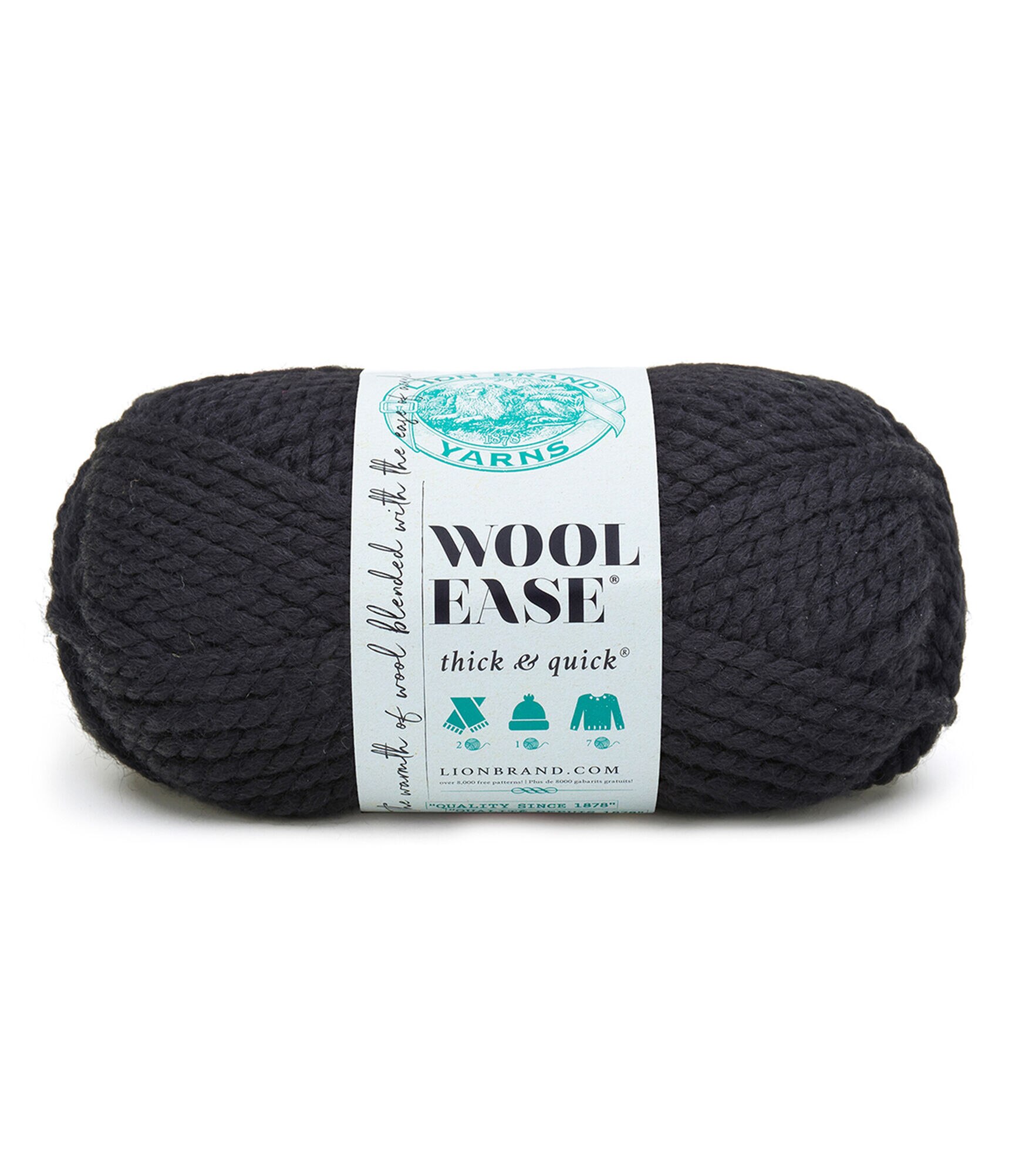 Lion Brand Wool Ease Thick & Quick Super Bulky Acrylic Blend Yarn, Black, hi-res