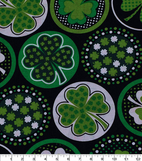 Shamrocks with Dots Black St. Patrick's Day Cotton Fabric