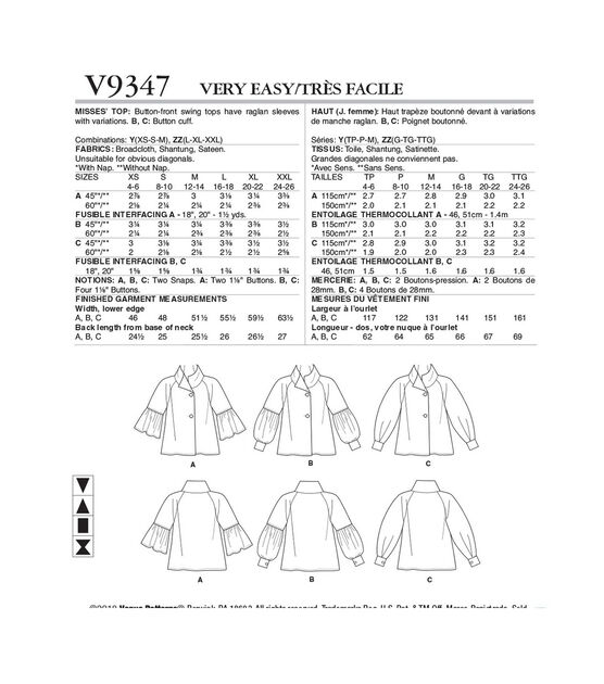 Vogue V9347 Size XS to M Misses Top Sewing Pattern, , hi-res, image 2