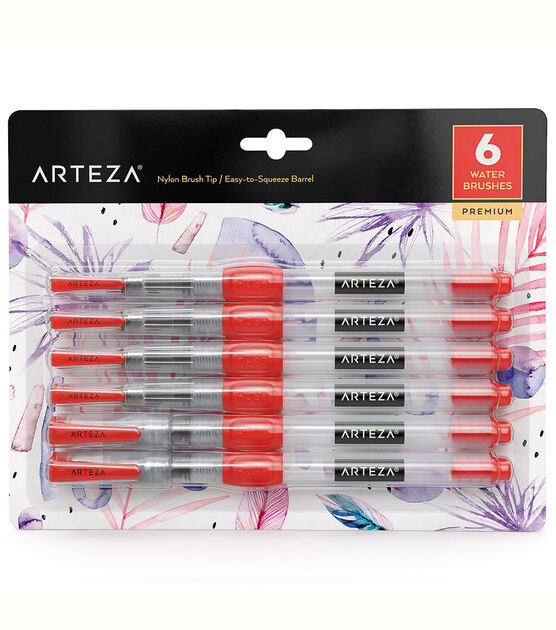 Arteza Water Brush Pens Art Set Assorted Tips Red 6pk