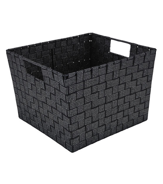 Simplify 14" x 10" Black Lurex Striped Woven Storage Bin With Handles