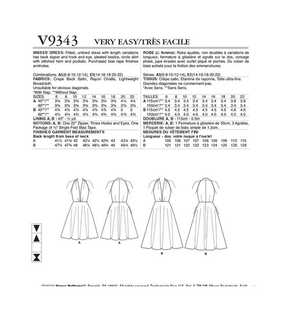 Vogue V9343 Size 14 to 22 Misses Dress Sewing Pattern, , hi-res, image 2