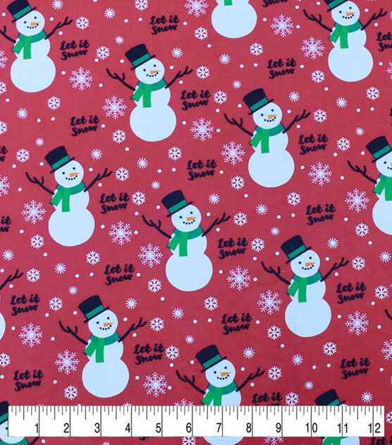 Snowflakes & Snowmen on Pink Super Snuggle Christmas Flannel Fabric, , hi-res, image 3