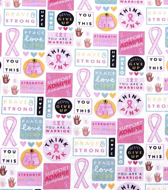 Breast Cancer Supportive Words  Quilt Cotton Fabric