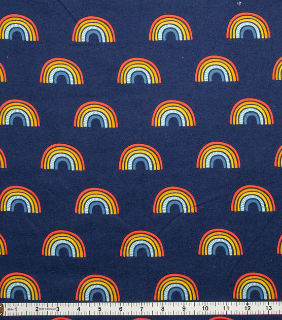 POP! Super Snuggle Rainbow On Blue Flannel Fabric