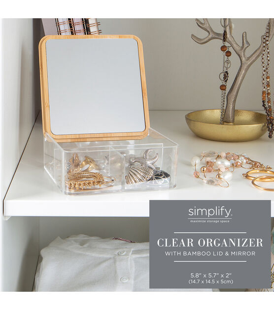 Simplify 6" Clear 3 Compartment Organizer With Bamboo Lid & Mirror, , hi-res, image 4