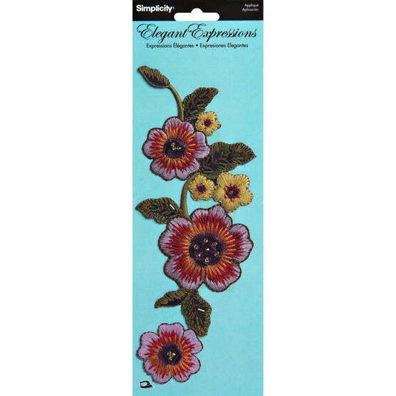 Simplicity 2ct Multicolor Floral Embroidery Iron On Patches