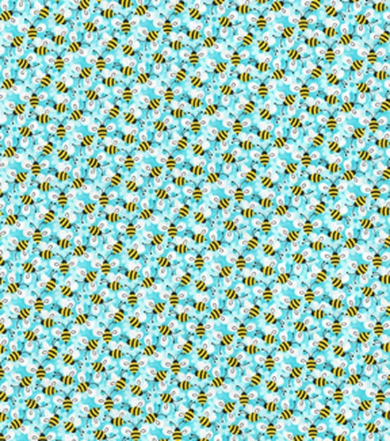 Fabric Traditions Packed Bees Aqua Novelty Cotton Fabric