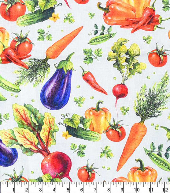 Tossed Vegetables Novelty Cotton Fabric, , hi-res, image 2