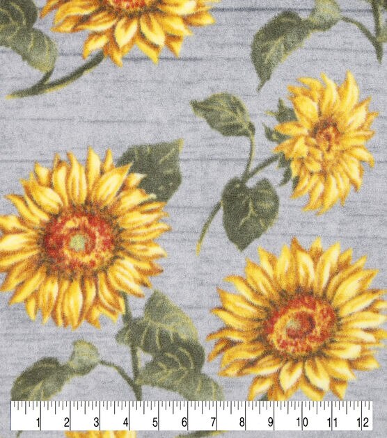 Luxe Fleece Fabric Sunflowers On Wood