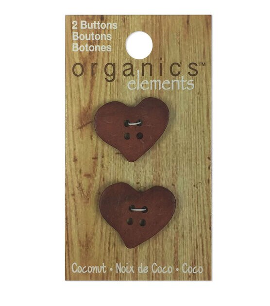 Organic Elements 1" Red Coconut Heart 4 Hole Buttons 2pk