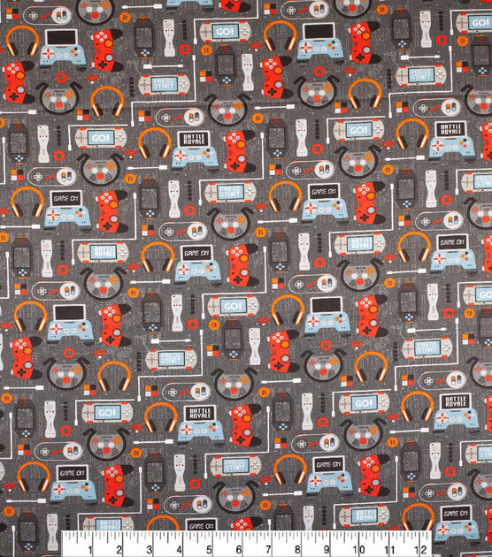 Novelty Cotton Fabric Game on Gray, , hi-res, image 2