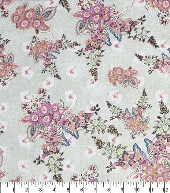 Asian Pink Bouquets on Tan Premium Metallic Cotton Fabric, , hi-res, image 2