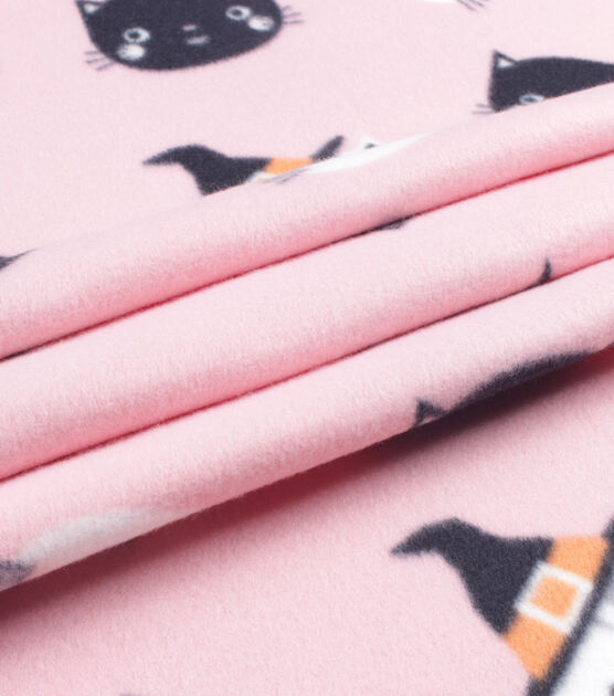 Blizzard Fleece Halloween Cats On Pink Fabric, , hi-res, image 2