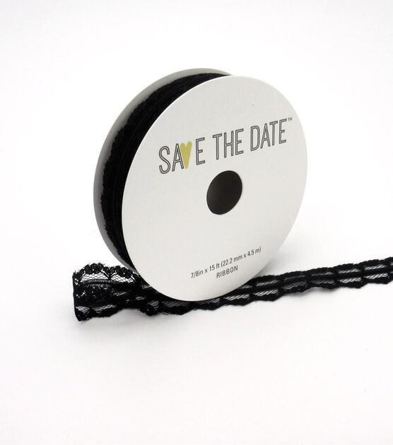Save the Date 7/8" x 15' Black Lace Ribbon