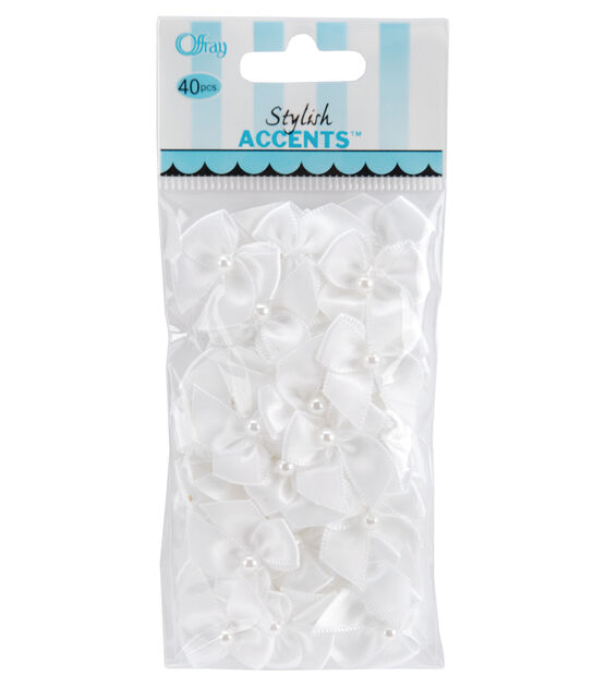 Offray 40ct White Satin Bow Ribbon Acessories With Pearl Center