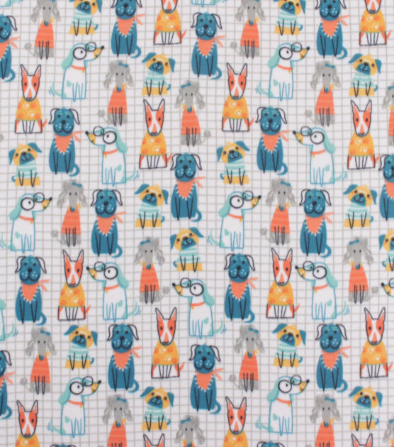 Blizzard Fleece Fabric Cool Dogs on Grid, , hi-res, image 2