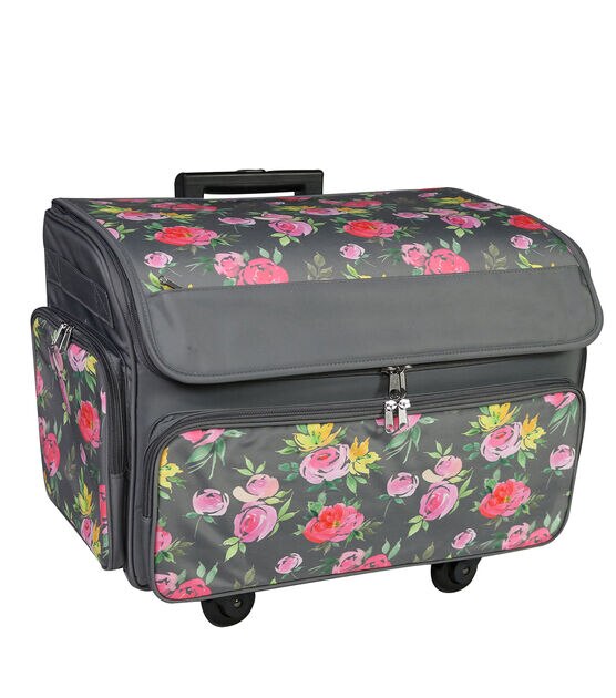 Everything Mary 21.5" Gray & Pink Floral 4 Wheel Rolling Sewing Case