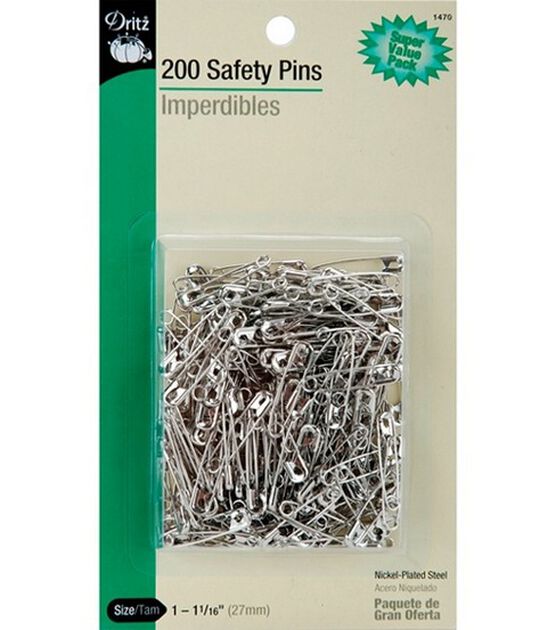 Dritz 1-1/16" Safety Pins, Nickel, 200 pc