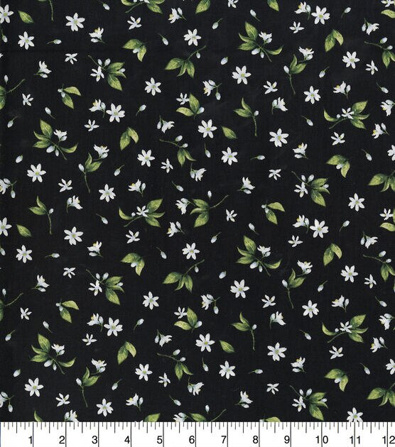 Hi Fashion Tossed Floral On Black Premium Print Cotton Fabric, , hi-res, image 2