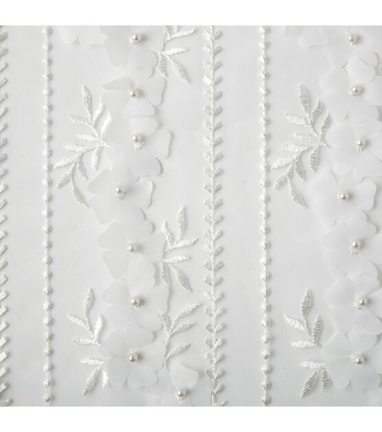 Bridal Polyester Embellished Fabric Trailing Floral with Pearls, , hi-res, image 1