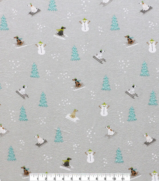 Sledding Dogs on Gray Super Snuggle Christmas Flannel Fabric, , hi-res, image 2