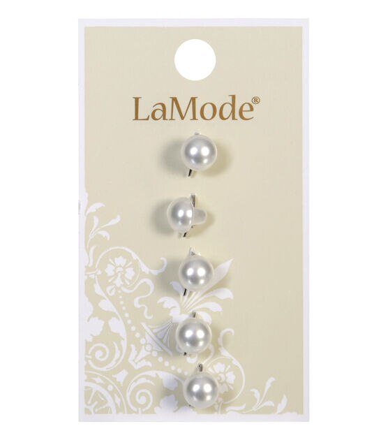 La Mode 1/4" White Round Pearl Shank Buttons 5pk