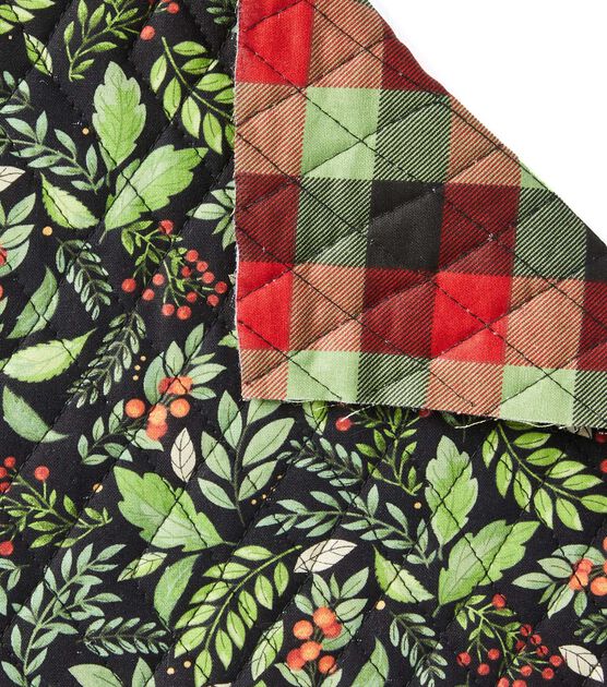 Holly & Buffalo Checks Double Faced Pre Quilted Christmas Cotton Fabric, , hi-res, image 3