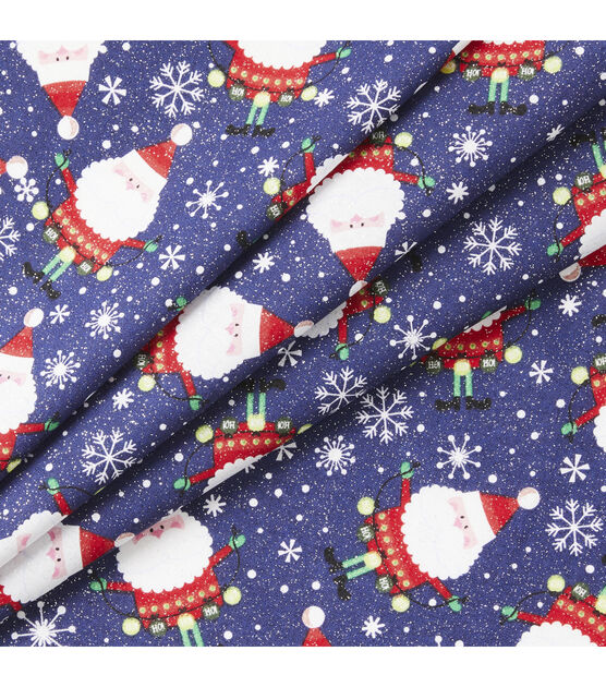 Santa With Ornaments Christmas Glitter Cotton Fabric, , hi-res, image 2