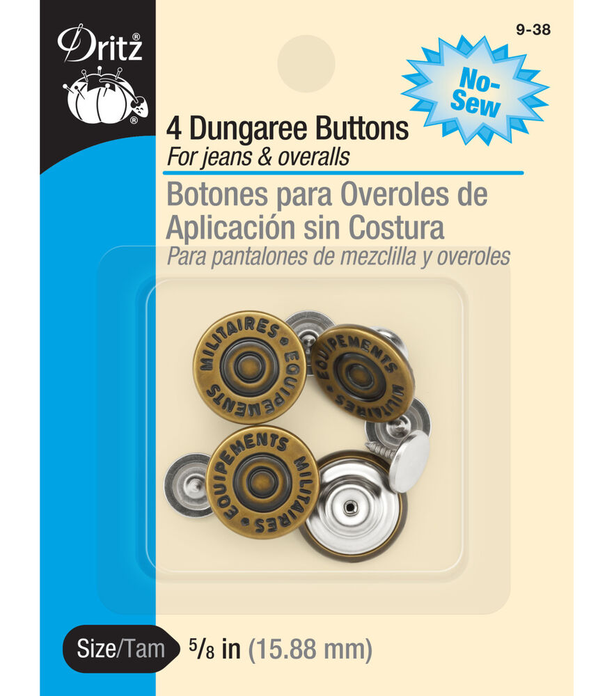 Dritz 5/8" Dungaree Buttons, 4 pc, Nickel, Antique Brass, swatch