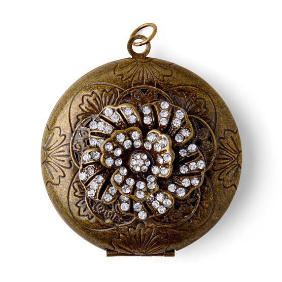 2" Antique Gold Flower on Circle Pendant by hildie & jo, , hi-res, image 2