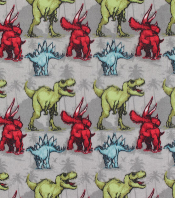 Roar Dinosuars on Gray Anti Pill Fleece Fabric, , hi-res, image 2