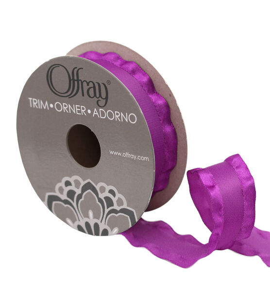 Offray 7/8" Purple Double Ruffle Die Cut Satin Ribbon, , hi-res, image 1