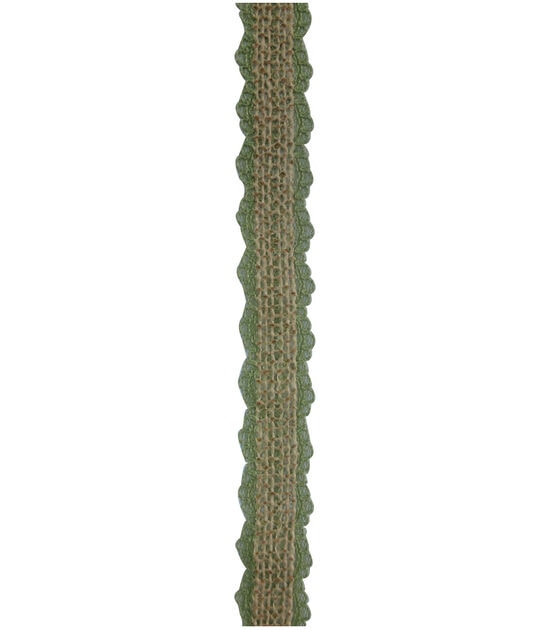 Decorative Ribbon 3/4''x15' Burlap on Lace Green, , hi-res, image 2