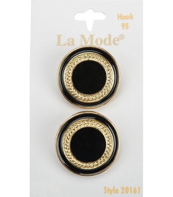 La Mode 2pk Black & Gold Shank Buttons