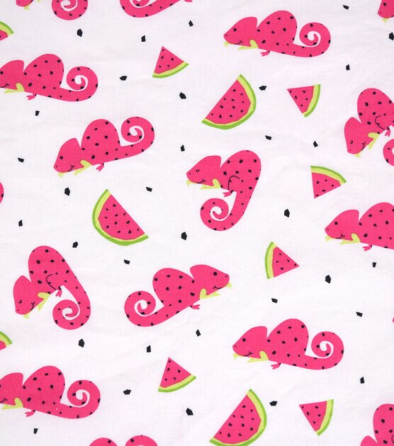 Pink Chameleon Watermelon Novelty Cotton Fabric by POP!