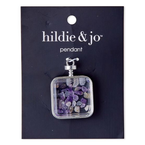 1.5" x 1" Silver Glass Bottle Pendant With Purple Stones by hildie & jo